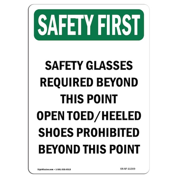 OSHA Sign, Glasses Required Beyond, 24in X 18in Rigid Plastic, 18" W, 24" H, Portrait